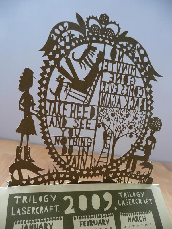 laser-2 Laser cut calendar designed by Rob Ryan