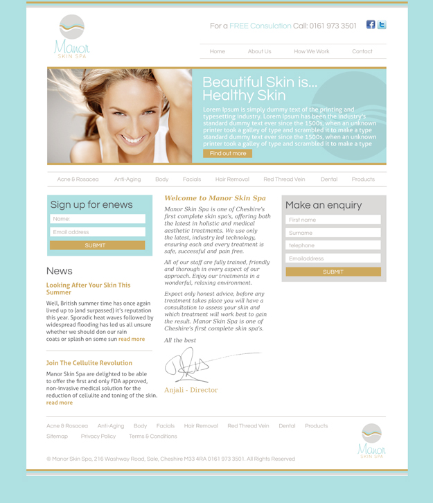 Manor Skin Spa Website Design